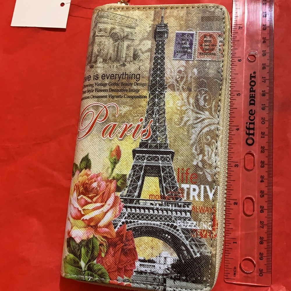 Zip Around Wallet Cream Paris Eiffel Tower Roses - Picture 9 of 11